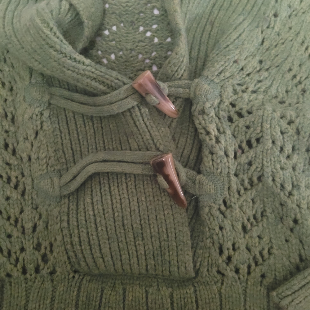 Old Navy Sweater Women MEDIUM GREEN RABBIT HAIR LAMBS WOOL Horn Buttons CROCHET - Picture 4 of 6